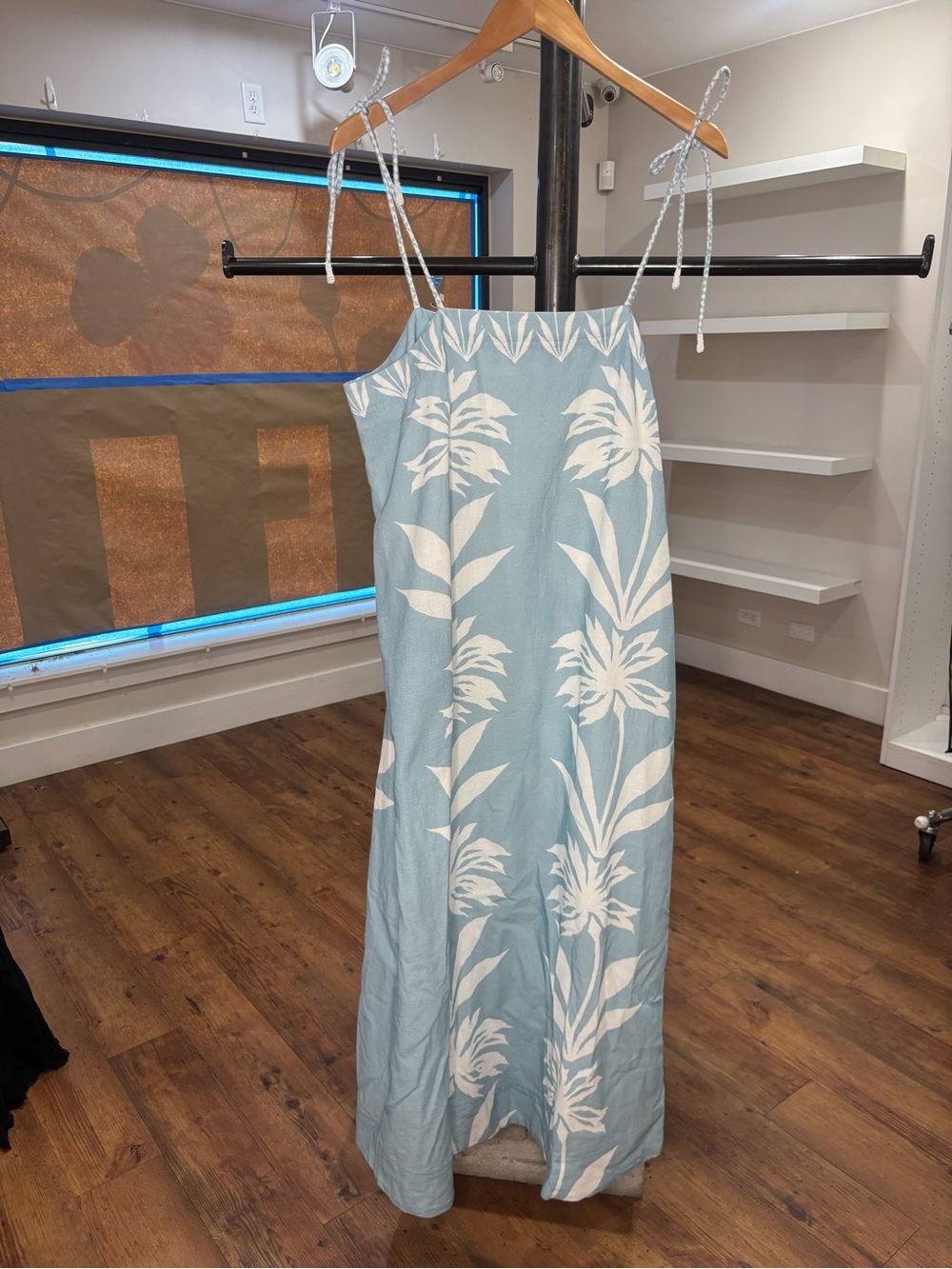 Women’s Blue Floral Maxi Dress with Tie Straps
